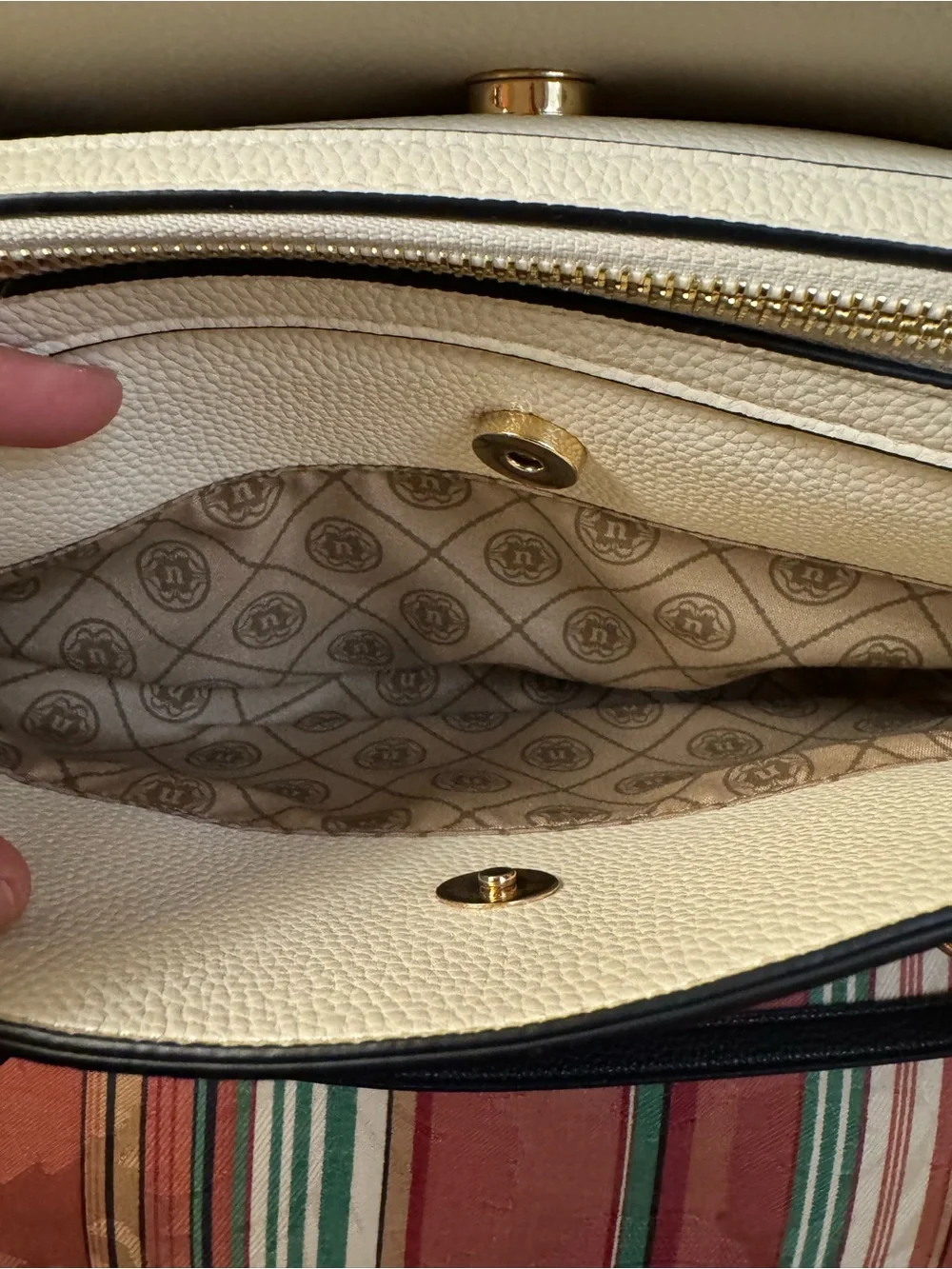 Nanette Lepore Brown, Black and Cream Pebbled Leather Satchel